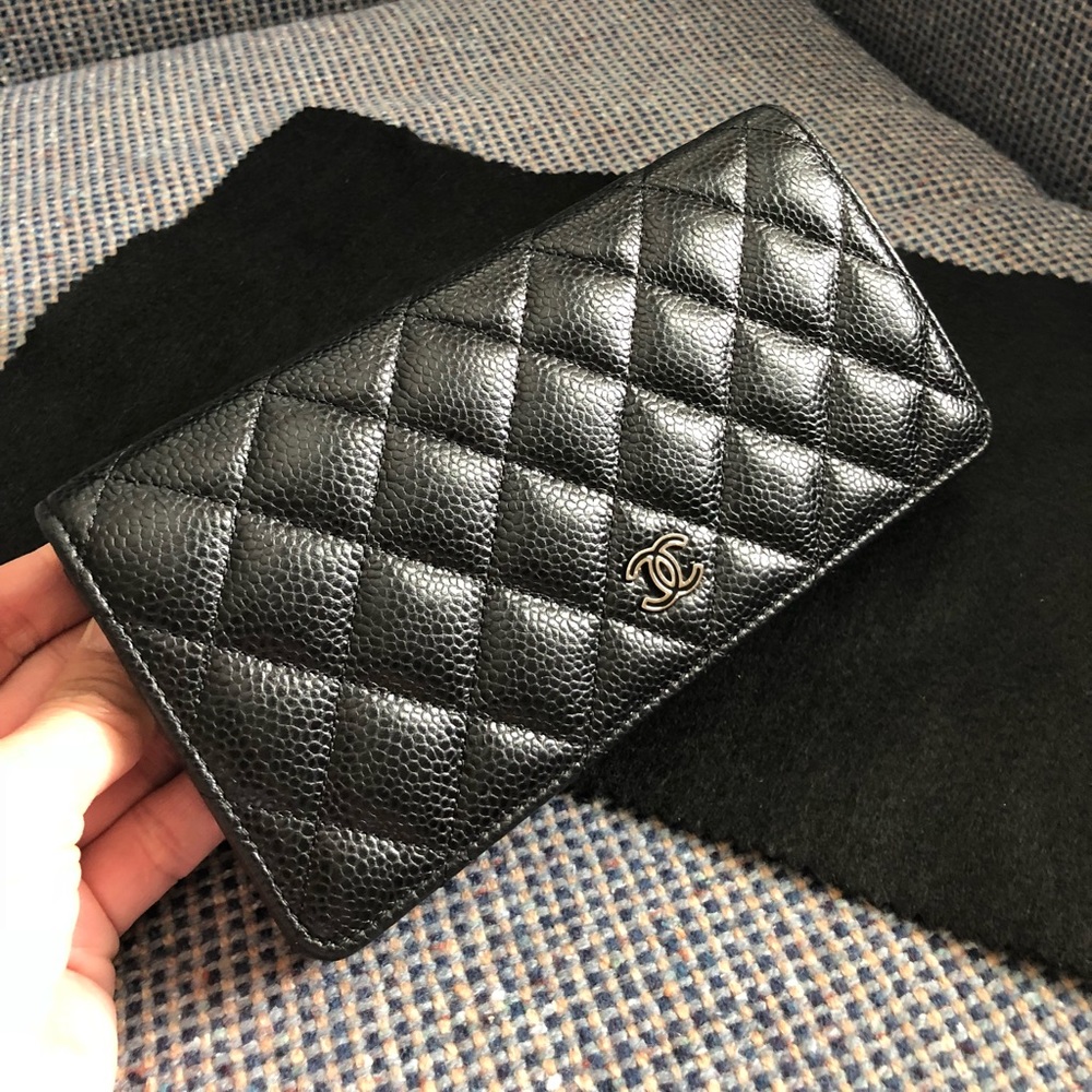 Chanel Black CC Caviar long wallet.